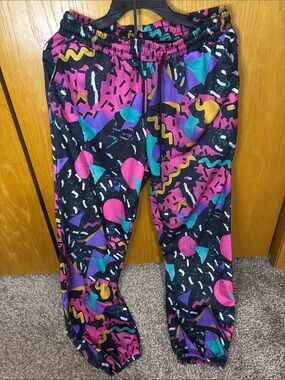 Unisex Black Joggers with Pink & Teal Geometric Print size L